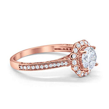 Filigree Engagement Bridal Ring Rose Tone, Simulated CZ 925 Sterling Silver